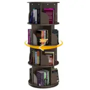 4-Tier Circular Rotating Bookshelf Tower, Swivel Spinning Lazy Susan Dark Brown