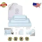 Luxurious 4-Piece King Size Cotton Sheet Set - Breathable Light Blue Sateen