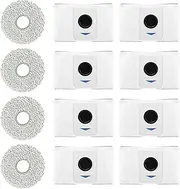 Accessories Kit for Ecovacs Deebot T20 Omni / T20e Omni / T20 Max / T20 Pro Robot Vacuum Cleaner Replacement Parts, 4 Mop Pads, 8 Dust Bags