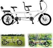 Foldable Tandem Beach Cruiser Bike, Tandem Bike for Cycling, City Tandem Adult Folding Bicycle, 20" Wheels, Three Seater,7-Speed Adjustable, Size 210x35x110cm/110x35x62cm, Maximum Load 200kg White