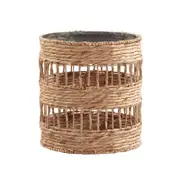 Heather Side Table Bedside Round Glass Top Woven