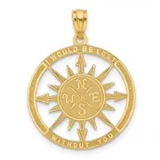 14k Yellow Gold Satin / Polished Lost Without You Compass Pendant
