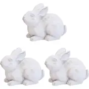 3x LVD Concrete Rabbit Briar Crouched Sculpture Garden Decor 13.5x10.5cm White