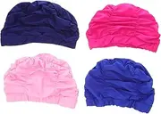 Abaodam Pack Unisex Pleated Swimming Cap Comfortable Nylon Bathing Cap for Boys and Girls Adults