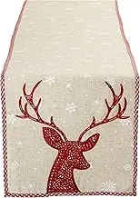 DII Holiday Dining Table Decoration Embroidered Christmas Table Runner, 14x70, Red Reindeer & Snowflakes
