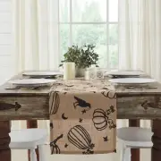 New Primitive Halloween Fall BURLAP PUMPKIN BLACK CROW TABLE RUNNER 48"