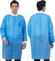 10-50Pcs Disposable SMS Lab Coat Knee Length Knit Cuffs and Collar M L XL 2XL