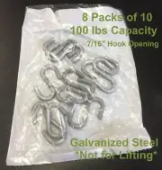Lot of 80 Open-End S-Hook Not for Lifting Galvanized Steel Capacity 100 lb 7/16"