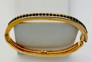 Signed Swarovski Vintage New Gold Plated 29 Black Crystal Hinged Bangle Bracelet