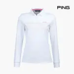 【PING】女款定位印條素面長袖POLO衫-白(吸濕排汗/GOLF/高爾夫球衫/RA21292-87)