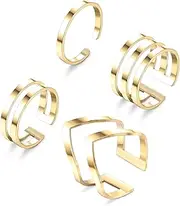 [Kakonia] 4Pcs 316L Stainless Steel Stackable Knuckle Midi Rings for Women's Minimalist Chevron V Ring Line Adjustable Nail Thumb Ring Set