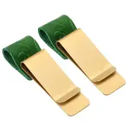 2pcs Metal Clip Carved Leather Notebook Pen Holder Loop Sleeve, Green
