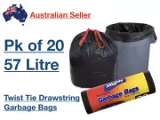 x20 57L Bin Garbage Rubbish Garden Refuse Bag Black Liner 80x65cm Tie String