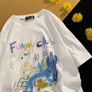 Short-Sleeve Crew Neck Cartoon Print Tee White - M