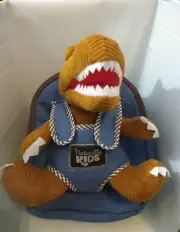 Toddler Backpack With Corduroy Mini Brown T Rex Dinosaur Stuffed Animal.