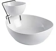 Gibson Gracious Dining Chip & Dip Set Ware with Metal Rack, White