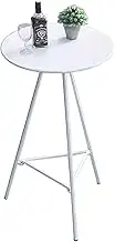 Metal Round Dining Table for 2-4 Person - Freestanding Breakfast Desk, Bar Height Pub Coffee Table Tea Table for Kitchen, Living Room, Bistro, Cocktail, White