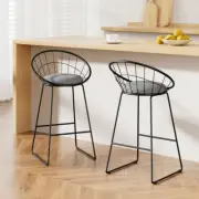 Artiss 2x Nordic Bar Stools Metallic Bar Stool Kitchen Chairs Fabric Grey Black