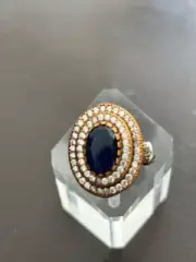 Sterling Silver Deep Blue Oval Stone Healing Ring Size 9