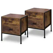 ALFORDSON Set of 2 Bedside Table - Geir Industrial Nightstand (Dark Oak)