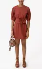 $198 NWT REBECCA MINKOFF SzXS JUNO SHORT SLEEVE BELTED DRESS BURNT HENNA