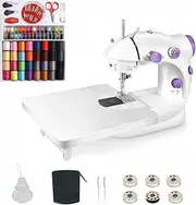 Portable Electric Sewing Machine with 99pcs Needlework Sewing Kits and Expansion Board, Built-in Thread Trimmer Function Mini Sewing Machine Suitable for Beginners Family and Travel (Purple)