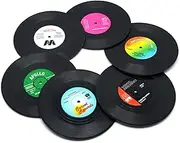 DuoMuo Coaster Set of 6 Colorful Vinyl Record Disk Coasters With Funny Labels-Tabletop Protection Prevents Furniture Damage