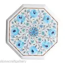 12" Marble Side Table Turquoise stones Pietra Dura Handicraft Inlay