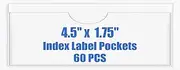 Origin-Joy 60 PCS Self Adhesive Index Card Pockets with Top Open, Clear Plastic Label Holder for Cards of Note, Library and Business, Adhesive Label Pockets & Card Holder (4.5 x 1.75 inch)
