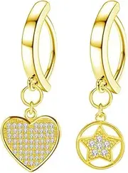 [Niaspi] 2Pcs 14G Clicker Belly Button Rings for Women Stainless Steel Heart Star Dangle Belly Navel Rings Reverse Belly Rings Body Piercing Jewelry