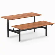 Desky Back to Back Prime Oak Melamine Sit to Stand Desk 1800x750mm Matte Black Round Height Adjustable Leg