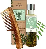 Back To Natural Secrets Everyday Wide Tooth Wooden Kacchi Neem Comb & Trileaf Dasabuti Hair Oil For Dry And Frizzy Hair, With Castor, Coconut & Amla (Combo Pack Of 2)