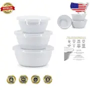 Elegant White Porcelain Enamel Bowls - Set of 3 Nesting Kitchen Essentials