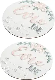 JOINPAYA 2pcs Announcement Sign Prop Come Personalized Birth Round Signs Newborns Girl When Newborn Photo Props Sign Milestone Newborn Announcement Sign Prop Wood