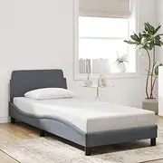 Bed Frame with BedHead Dark Grey Velvet - Plywood Slats, Bedroom Furniture, Queen Metal Bedframe, Stable Base - 90x190 cm
