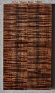 Shimmering Stabilized Koa Tiger Curl scales #1891, 5 15/16" x 1 11/16" x 7/16"