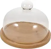 1Set Elegant Glass Cake Dome with Wood Serving Tray Food Server Display Case for Desserts Pastries Fruit Storage Transparent Design for Clean Safe Food