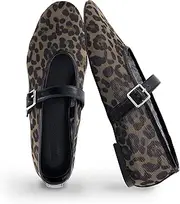 [CUSHIONAIRE] Women's Moma Leopard Print Mary Jane Flats – Buckle Strap, Memory Foam, Wide Widths Available