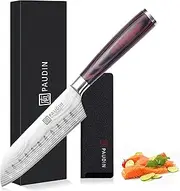 PAUDIN 5 Inch Santoku Knife, Ultra Sharp High Carbon German Stainless Steel Blade with Ergonomic Handle, Professional Kitchen Knife for Cutting Vegetables,Fruits and Meat