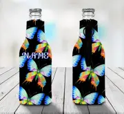 Butterfly Personalised Stubby Holder Zip Up Bottle Cooler Collapsible