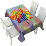 Colorful Umbrella and Autumn Leaves Tablecloth