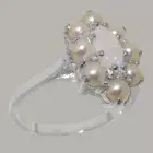 Solid 10k White Gold Natural Opal & Pearl Womens Cluster Ring - Sizes 4 to 12