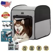 Spacious & Stylish Grey Pet Travel Crate - Easy Fold Dog Kennel for Large Breeds