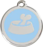 Red Dingo Bone in Bowl Tag Light Blue - Lifetime Guarantee - Cat, Dog, Pet ID Ta