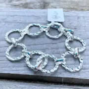 NWT STYLE & CO HAMMERED SILVER LINK / CHAIN TOGGLE BRACELET; ORIG $23