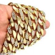 Men's Hip Hop Chain Half Stone Iced Simulated CZ Gold Plated Cuban Link 30" inch