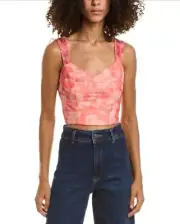 BCBGMAXAZRIA Corset Crop Top Mesh Overlay in Pink Blush Sleeveless Size Medium
