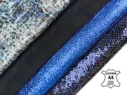 Blue Leopard Lambskin Crunchy Metallic Leather Pack of 4/ 3-6 sqft / 1.75-2.25oz