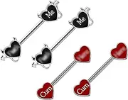VERAMI 14G Bat Devil Heart Nipple Rings Stainless Steel Heart Nipple Barbell Rings Tongue Rings Body Piercing for Women Men