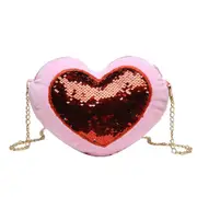 Lovely Women Sequins Love Heart Splicing Color Shoulder Messenger Bag Girls Plush Soft Chain Crossbody Bag Small Purse